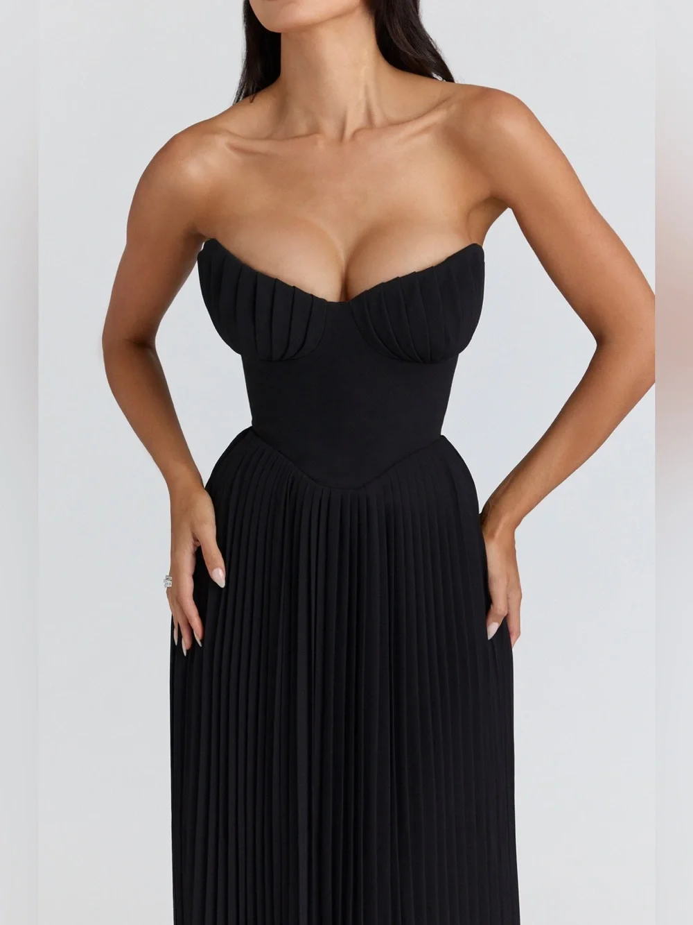 House of CB Marcella Black Georgette Pleated Maxi Dress M - Picture 4 of 10